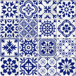 vector collection of  white and blue bmosaic tiles in oriental style