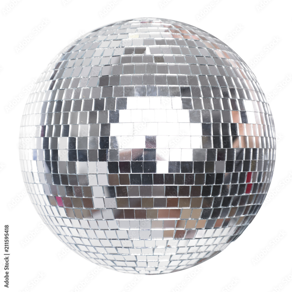 Shining Disco Ball Party Efect isolated on white - obrazy, fototapety, plakaty 