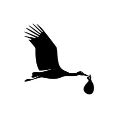 Wall Mural - vector flying stork with baby silhouette