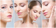 © Acronym - Human face in a collage. Young and healthy woman in plastic surgery, medicine, spa and face lifting concept.
