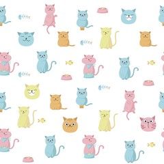  Funny cats vector seamless pattern