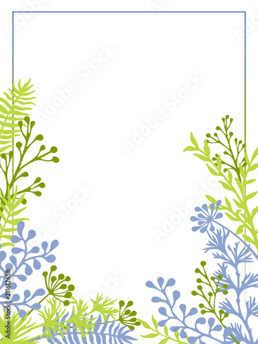 Herbal twigs and branches border vector invitation card.