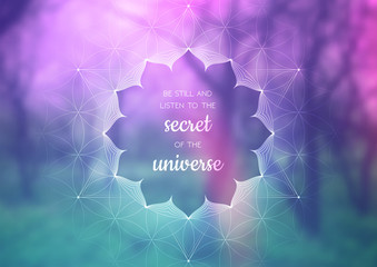 Vector template of banner with inspirational phrase, horizontal format; Spiritual sacred geometry; 