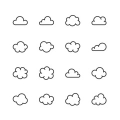 Poster - Cloud flat line icons. Clouds symbols for data storage, weather forecast. Thin signs for hosting. Pixel perfect 48x48. Editable Strokes.