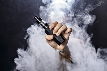 Girl soars on a black background vape