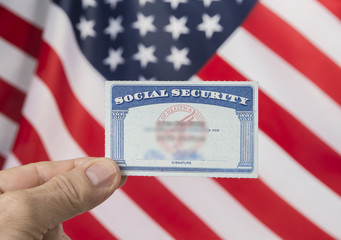 Social security card and resident alien card. Green card american dream concept