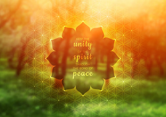 Vector template of banner with inspirational phrase, horizontal format; Spiritual sacred geometry; 