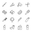 Hair care and tools vector icons set outline style