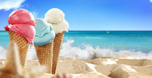 Summer Photo Of Icecream And Beach Background 