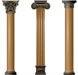 Wall Mural - Set vintage classic wood carved architectural columns with ornament for interior or facade. Joinery elements or balusters. Vector graphics