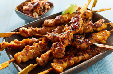 Wall Mural - Spicy satay skewers with grilled meat