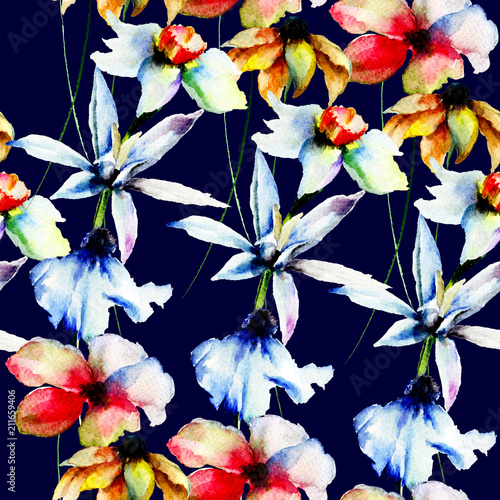 Seamless wallpaper with spring flowers