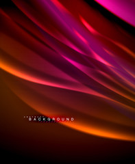 Neon glowing wave, magic energy and light motion background. Vector wallpaper template