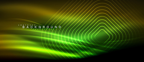 Neon glowing lines, magic energy space light concept, abstract background wallpaper design