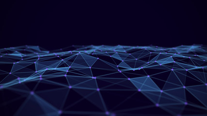 Poster - Abstract technology background. Network connections with points and lines. Ai tech wire network futuristic wireframe. Big Data. 4k rendering.