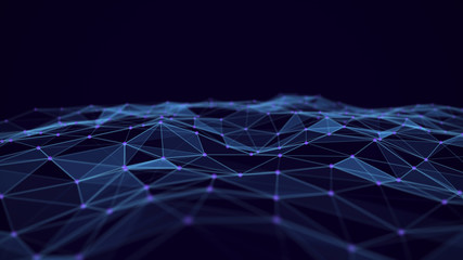 Aufkleber - Abstract technology background. Network connections with points and lines. Ai tech wire network futuristic wireframe. Big Data. 4k rendering.