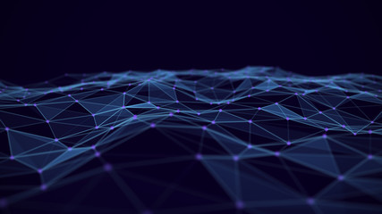 Aufkleber - Abstract technology background. Network connections with points and lines. Ai tech wire network futuristic wireframe. Big Data. 4k rendering.