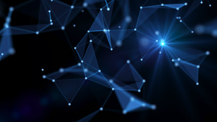 Aufkleber - Abstract technology background. Network connections with points and lines. Ai tech wire network futuristic wireframe. Big Data. 4k rendering.