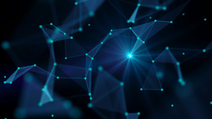 Aufkleber - Abstract technology background. Network connections with points and lines. Ai tech wire network futuristic wireframe. Big Data. 4k rendering.