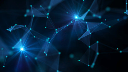 Aufkleber - Abstract technology background. Network connections with points and lines. Ai tech wire network futuristic wireframe. Big Data. 4k rendering.