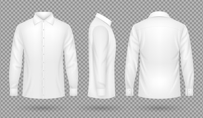 white blank male shirt with long sleeves in front, side, back views. realistic vector template isola