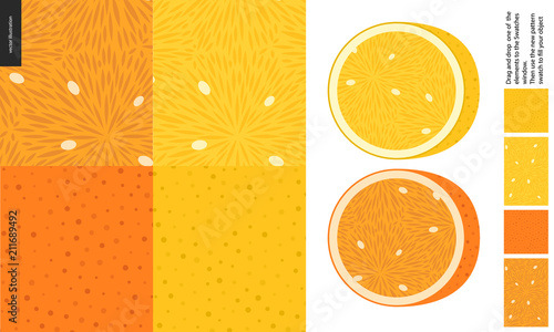 Cuadros en Lienzo Food patterns, summer - fruit, lemon and orange texture, half of lemon and orang