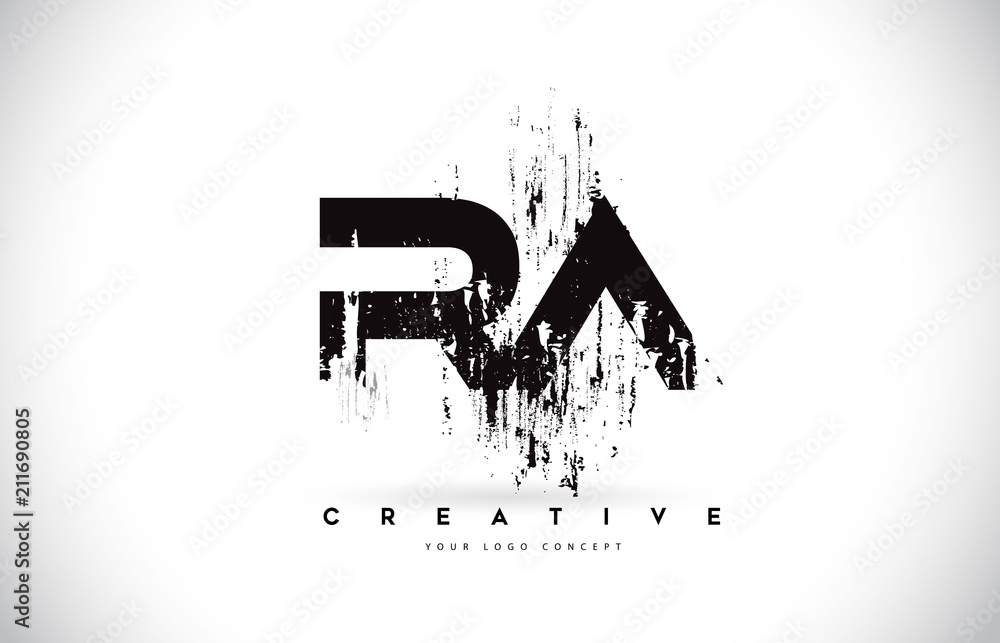 RA R A Grunge Brush Letter Logo Design in Black Colors Vector Illustration. - obrazy, fototapety, plakaty 
