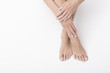© forma82 - Beautiful legs and hands on white background. Pedicure and manicure time.