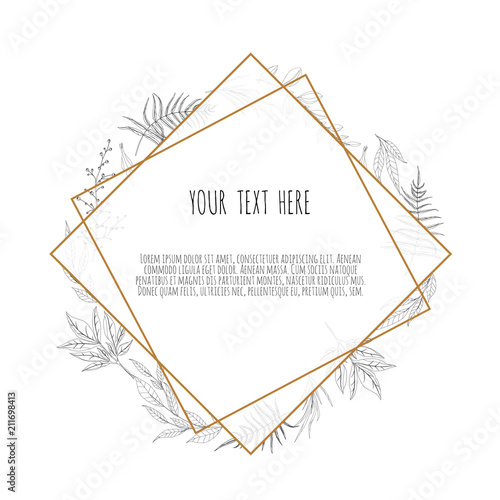 botanic card with wild flowers, leaves. Spring ornament concept. Floral poste...