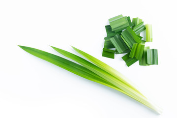 Wall Mural - fresh green pandan screwpine leaves isolated on white