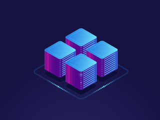 Wall Mural - data science concept, digital information processing, server room, cloud storage isometric