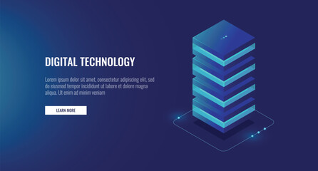 Wall Mural - web hosting icon, data processing unit isometric, database server room