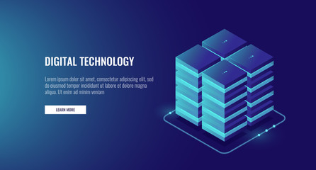 Wall Mural - server room, cloud data cloud storage, big data processing concept, networking and internet connceti