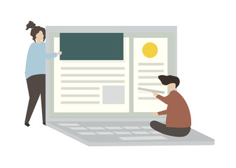 Poster - illustration of characters designing web