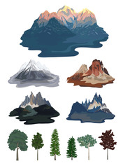 Sticker - Collection of mountain and tree illustrations