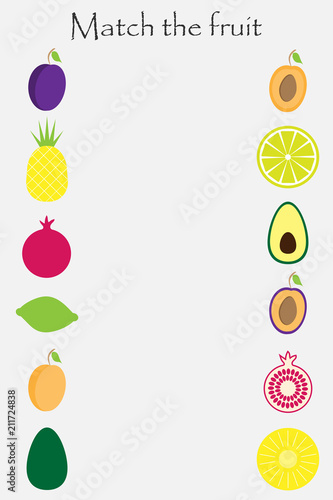 Match The Fruit And Slice Plum Pineapple Lime Garnet Avocado In