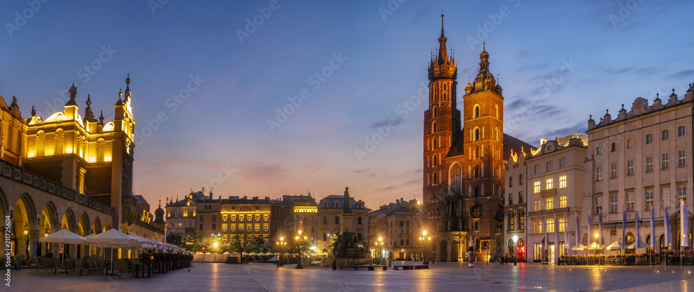Krakow Market Square, Poland - panorama - obrazy, fototapety, plakaty 