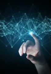Poster - Businesswoman using flying network connection 3D rendering