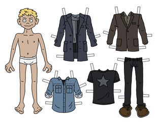 Wall Mural - The paper doll funny boy with cutout clothes