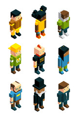 Wall Mural - Avatars for 3D games. Isometric low poly people in various clothes
