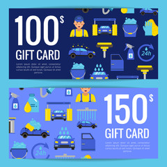 Wall Mural - vector discount or gift card voucher templates with car wash flat icons