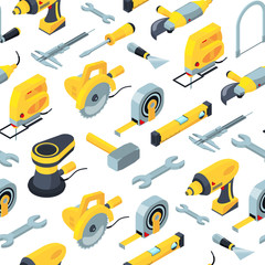 Poster - Vector construction tools isometric icons background or pattern illustration