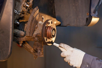 Wall Mural - The man is repairing the disc brake