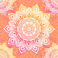 Seamless ethnic pattern with floral motives. Mandala stylized print template for fabric and paper. Boho chic design. Summer fashion.