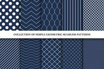 Wall Mural - Collection of classic seamless simple patterns - vector geometric backgrounds