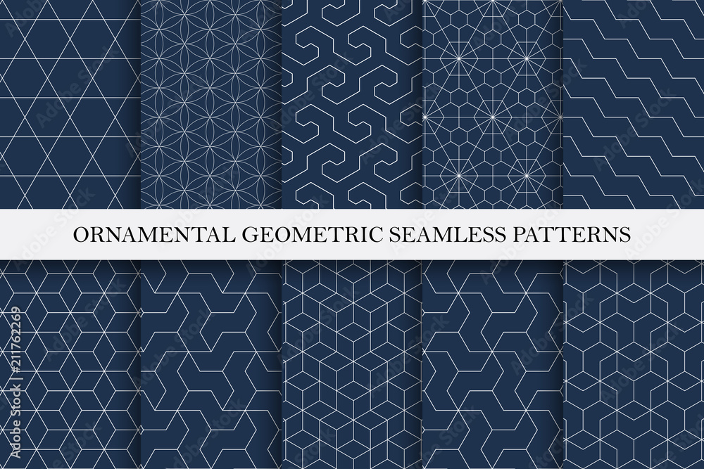 Collection of seamless ornamental vector patterns. Geometric oriental design. - obrazy, fototapety, plakaty 