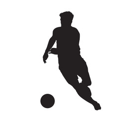 Wall Mural - Soccer player running with ball, front view. Isolated vector silhouette