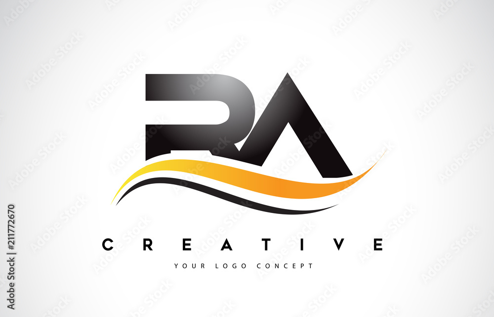 RA R A Swoosh Letter Logo Design with Modern Yellow Swoosh Curved Lines ...