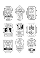 Wall Mural - Alcohol labels set, retro alcohol industry monochrome emblem vector Illustration on a white background