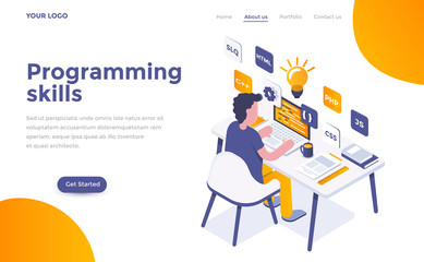 Wall Mural - flat color modern isometric concept illustration - programming skills